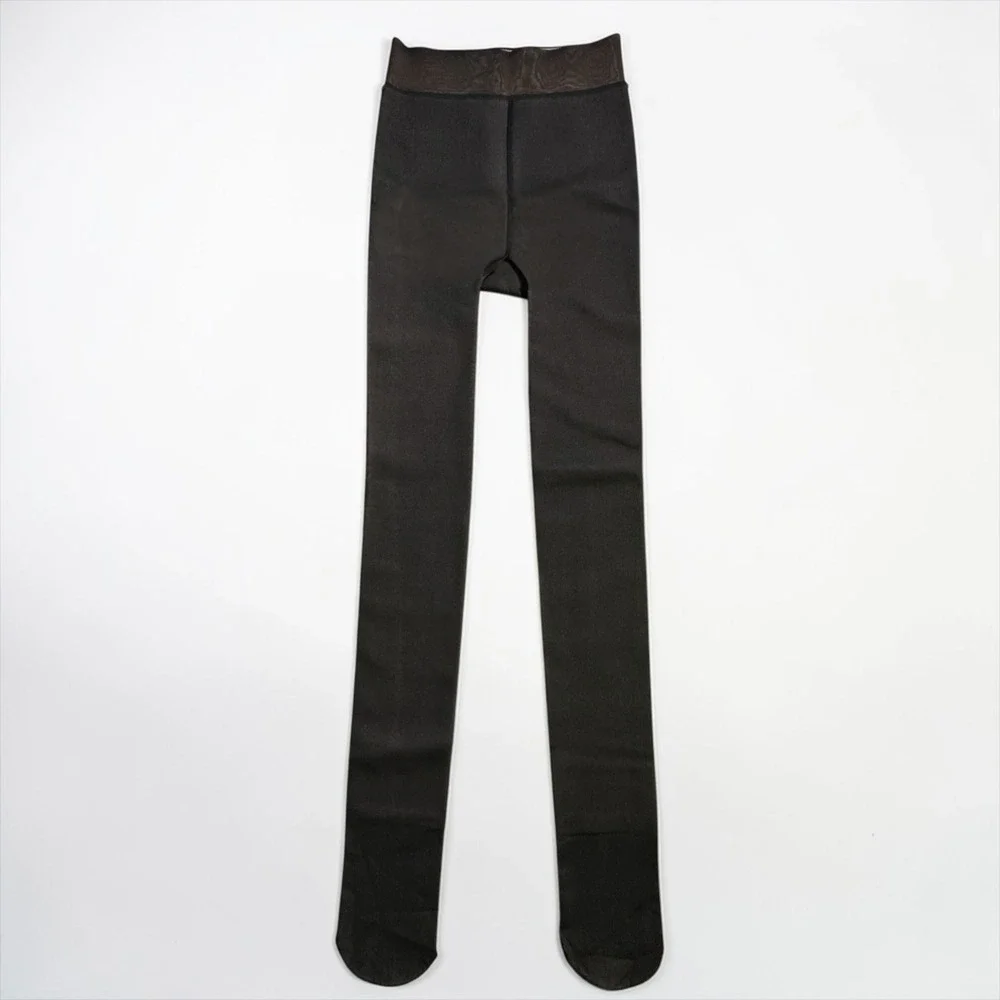 Black‎ Fleece Lined Tights High Waisted Thermal Footed Leggings S/M DDK-324